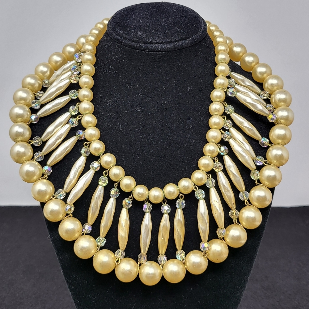 Vintage Faux Pearl Beaded Statement Necklace